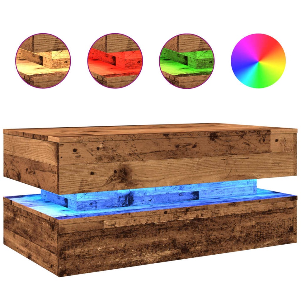 Măsuță de cafea cu lumini LED, lemn vechi, 90x50x40 cm - 1 | YEO