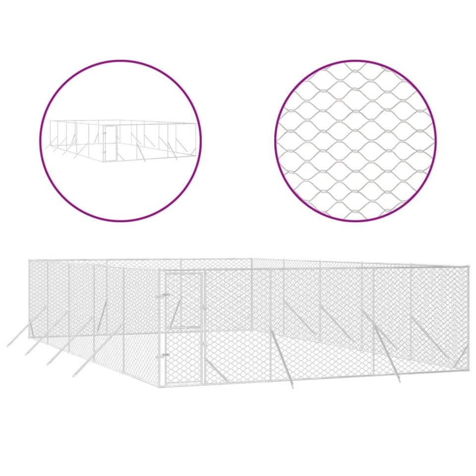 Padoc de exterior pentru câini argintiu 6x10x2m oțel galvanizat - 1 | YEO