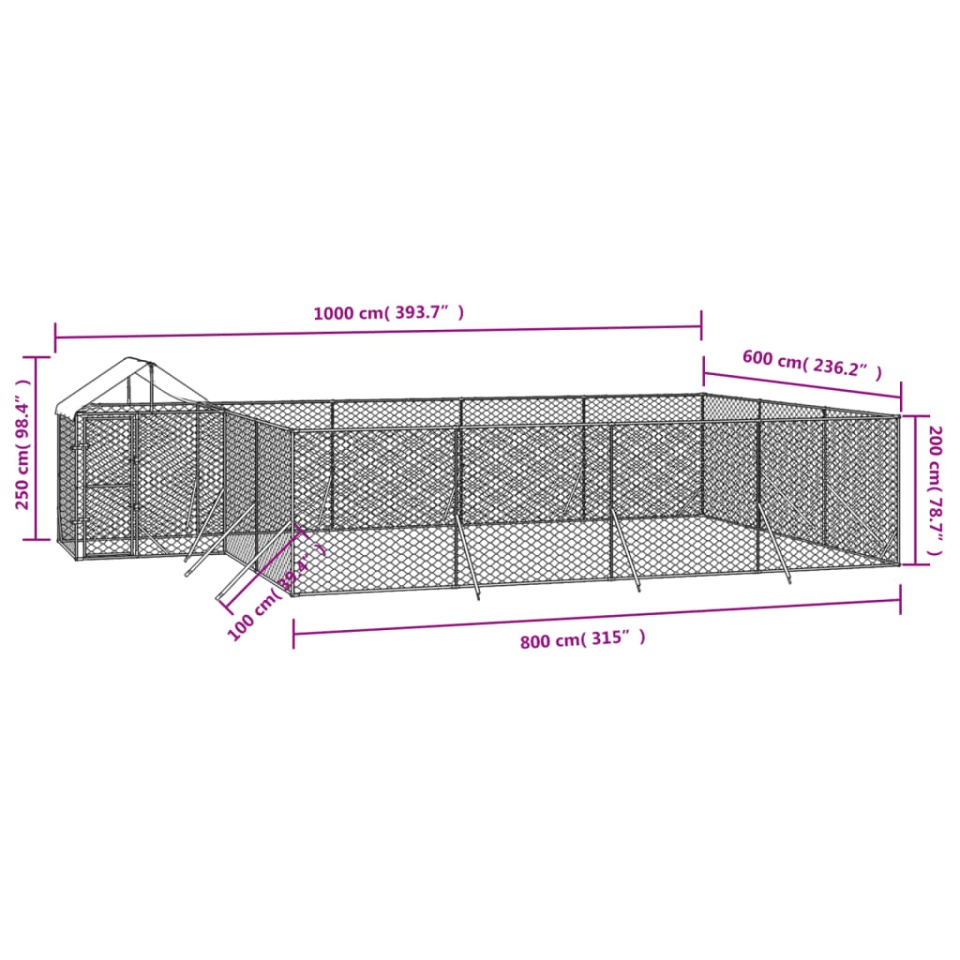 Padoc exterior cu acoperiș argintiu 10x6x2,5 m oțel galvanizat - 3 | YEO
