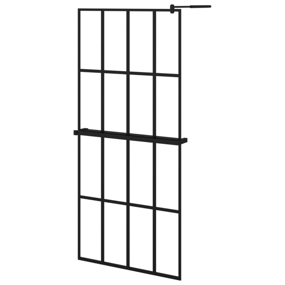 Paravan duș walk-in cu raft negru 90x195 cm sticlă ESG/aluminiu - 1 | YEO