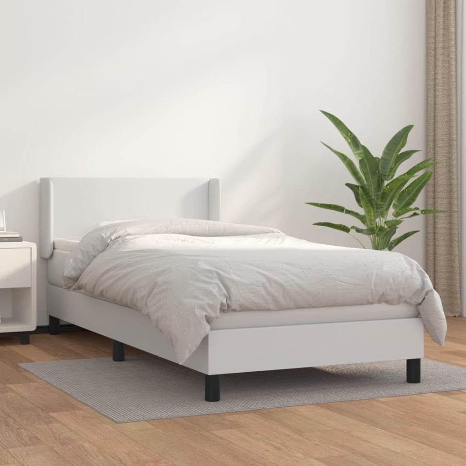 Pat box spring cu saltea, alb, 100x200 cm, piele ecologică