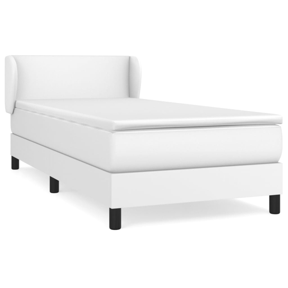 Pat box spring cu saltea, alb, 90x200 cm, piele ecologică - 1 | YEO