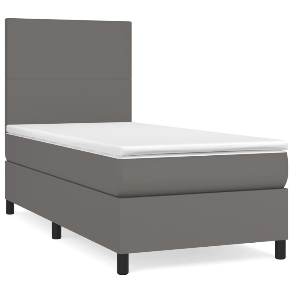 Pat box spring cu saltea, gri, 100x200 cm, piele ecologică - 1 | YEO