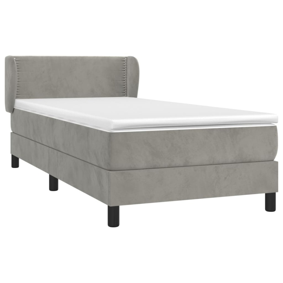 Pat box spring cu saltea, gri deschis, 100x200 cm, catifea - 2 | YEO
