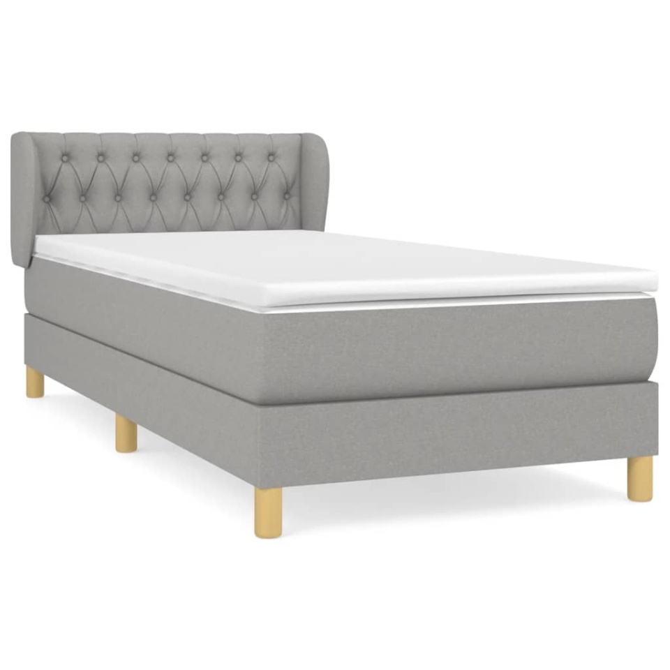 Pat box spring cu saltea, gri deschis, 100x200 cm, textil - 1 | YEO