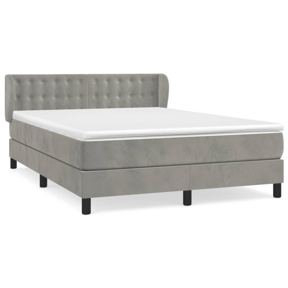 Pat box spring cu saltea, gri deschis, 140x200 cm, catifea - 1 | YEO