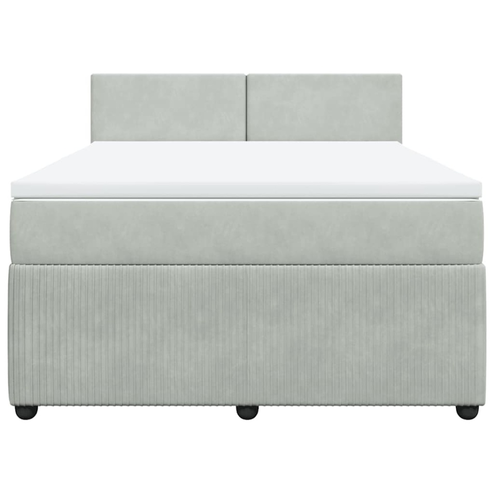 Pat box spring cu saltea, gri deschis, 140x200 cm, catifea - 3 | YEO