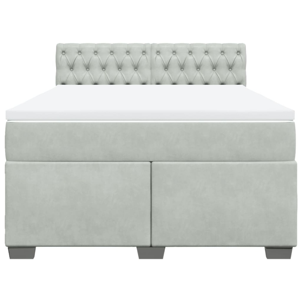 Pat box spring cu saltea, gri deschis, 160x200 cm, catifea - 3 | YEO