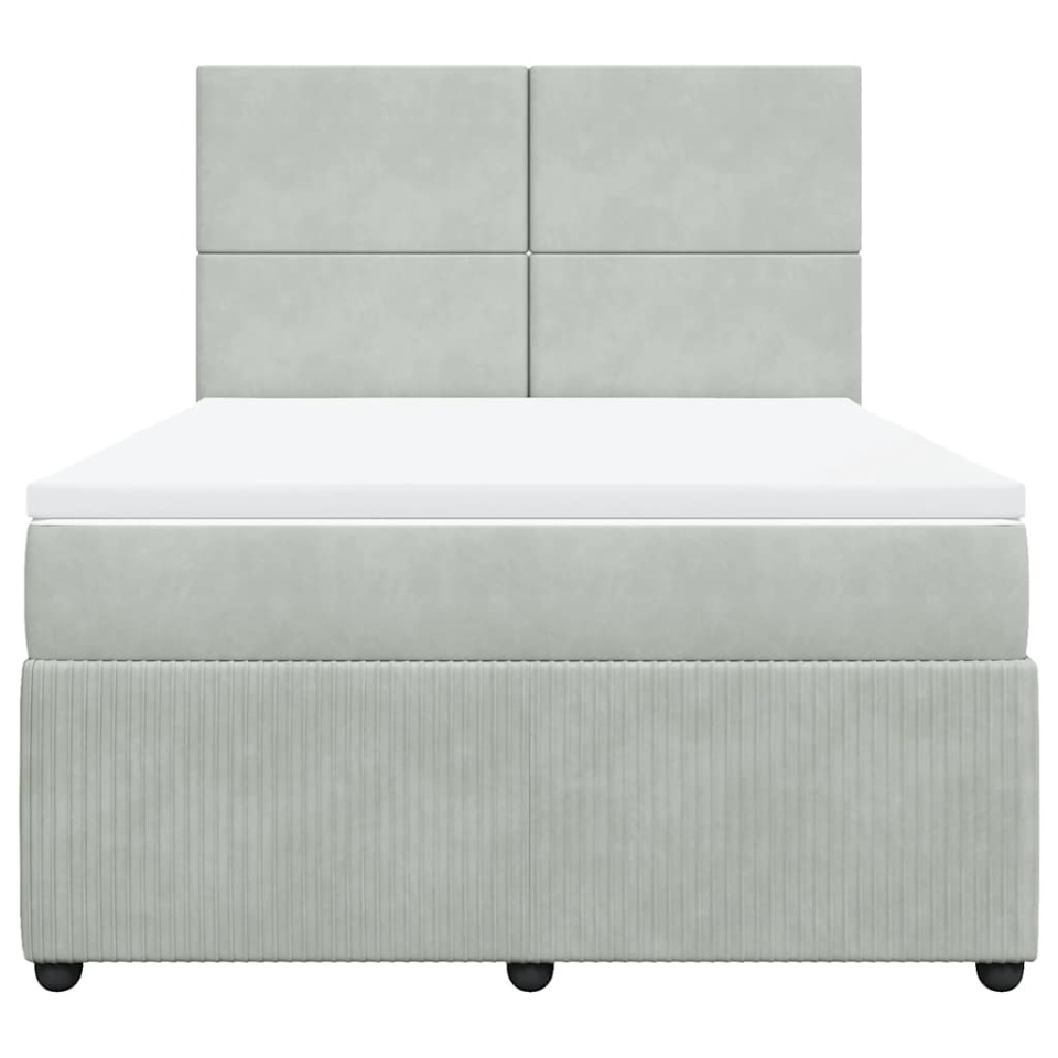 Pat box spring cu saltea, gri deschis, 160x200 cm, catifea - 3 | YEO