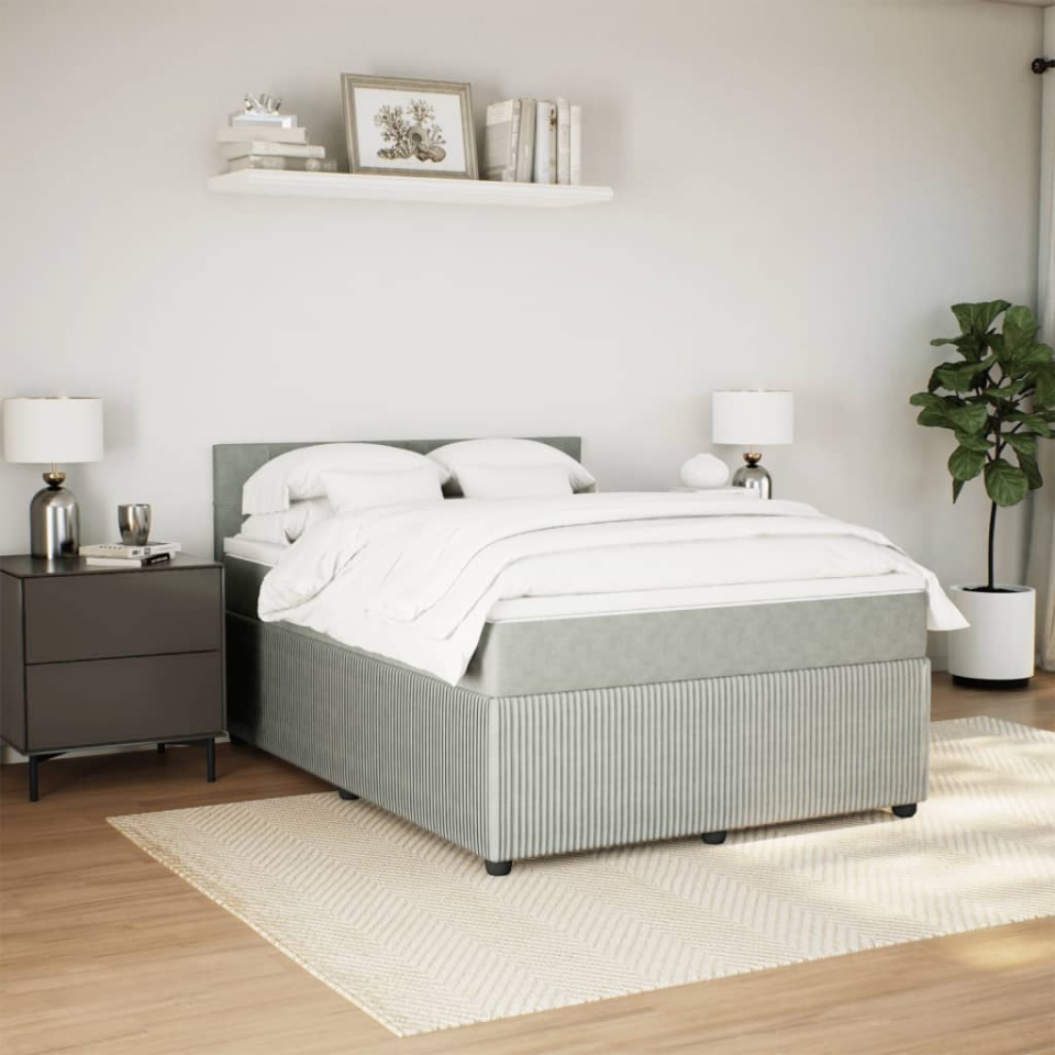 Pat box spring cu saltea, gri deschis, 160x200 cm, catifea - 3 | YEO