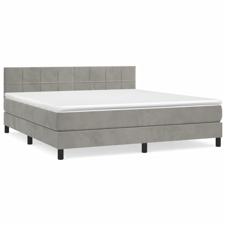 Pat box spring cu saltea, gri deschis, 160x200 cm, catifea - 1 | YEO