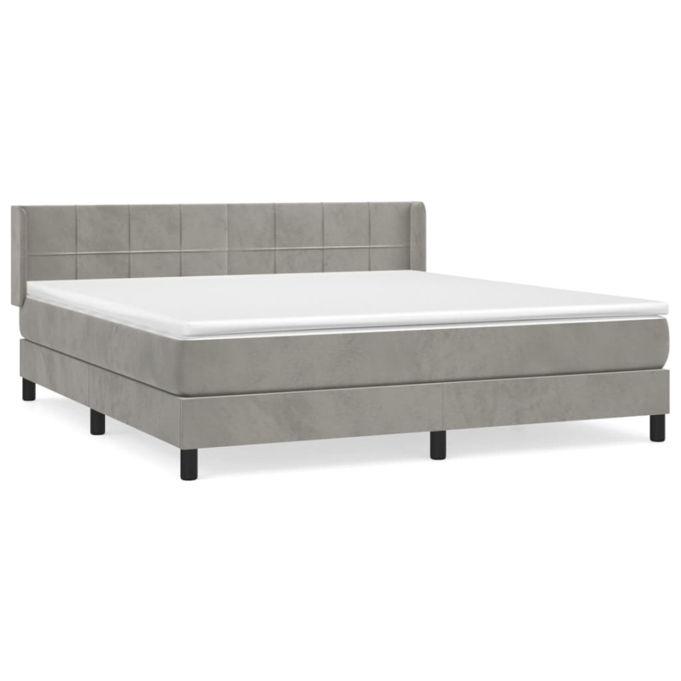Pat box spring cu saltea, gri deschis, 180x200 cm, catifea - 2 | YEO