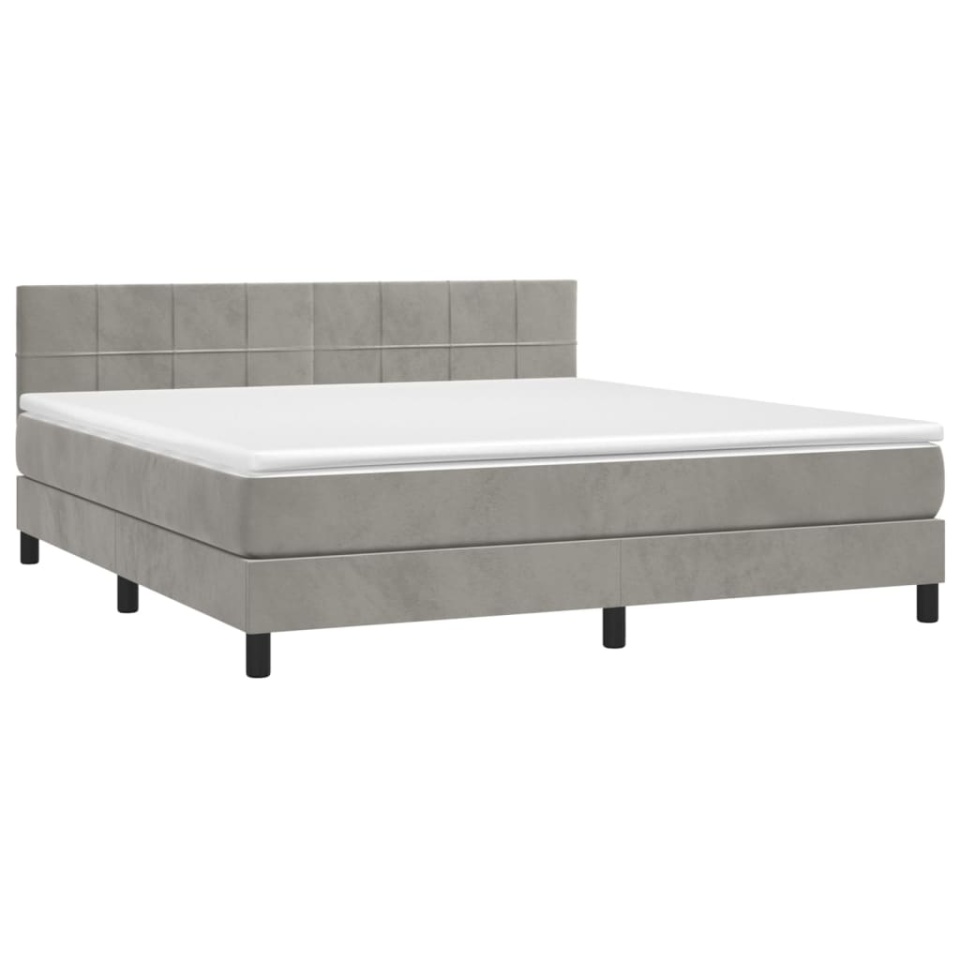 Pat box spring cu saltea, gri deschis, 180x200 cm, catifea - 2 | YEO