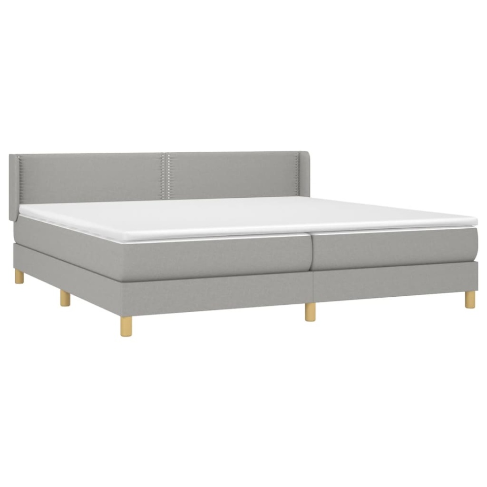 Pat box spring cu saltea, gri deschis, 200x200 cm, textil - 2 | YEO