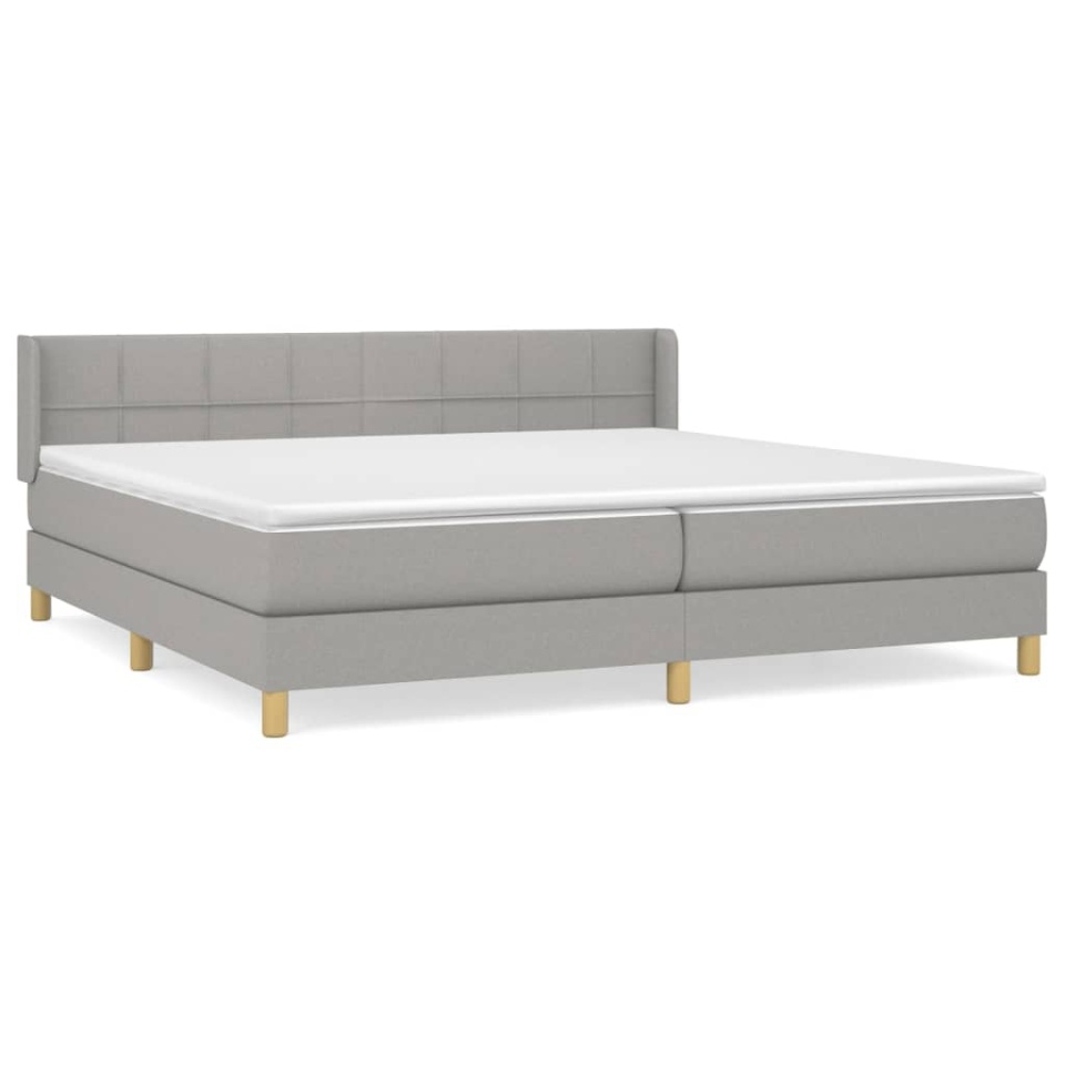 Pat box spring cu saltea, gri deschis, 200x200 cm, textil - 1 | YEO