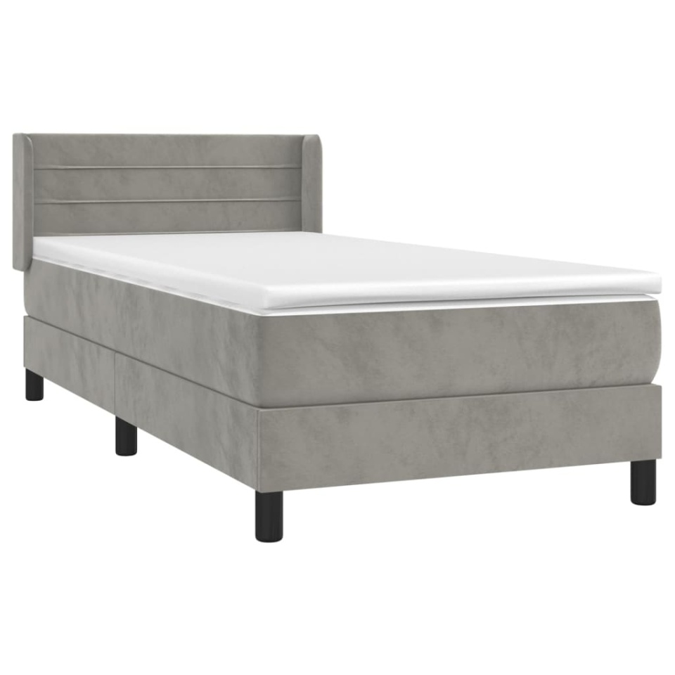 Pat box spring cu saltea, gri deschis, 90x190 cm, catifea - 2 | YEO