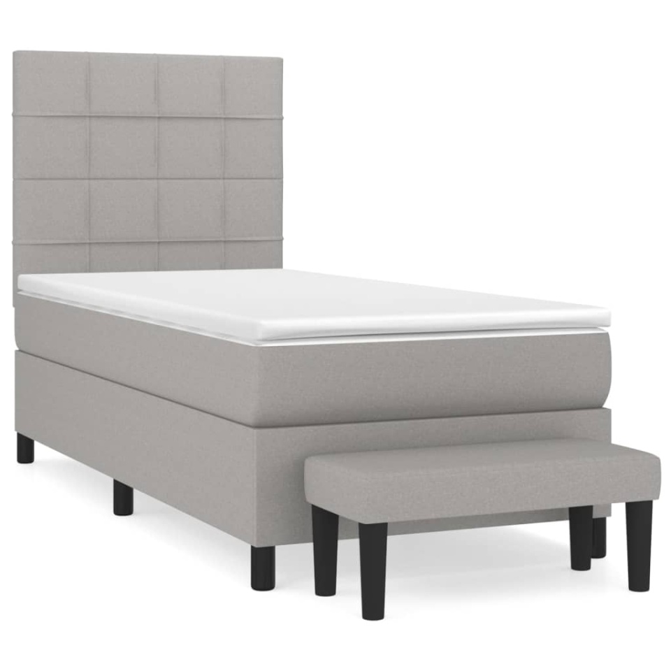 Pat box spring cu saltea, gri deschis, 90x190 cm, textil - 1 | YEO