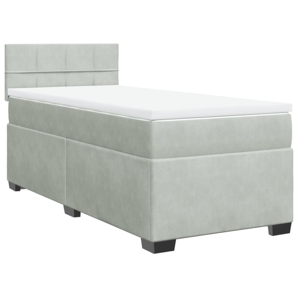 Pat box spring cu saltea, gri deschis, 90x200 cm, catifea - 1 | YEO