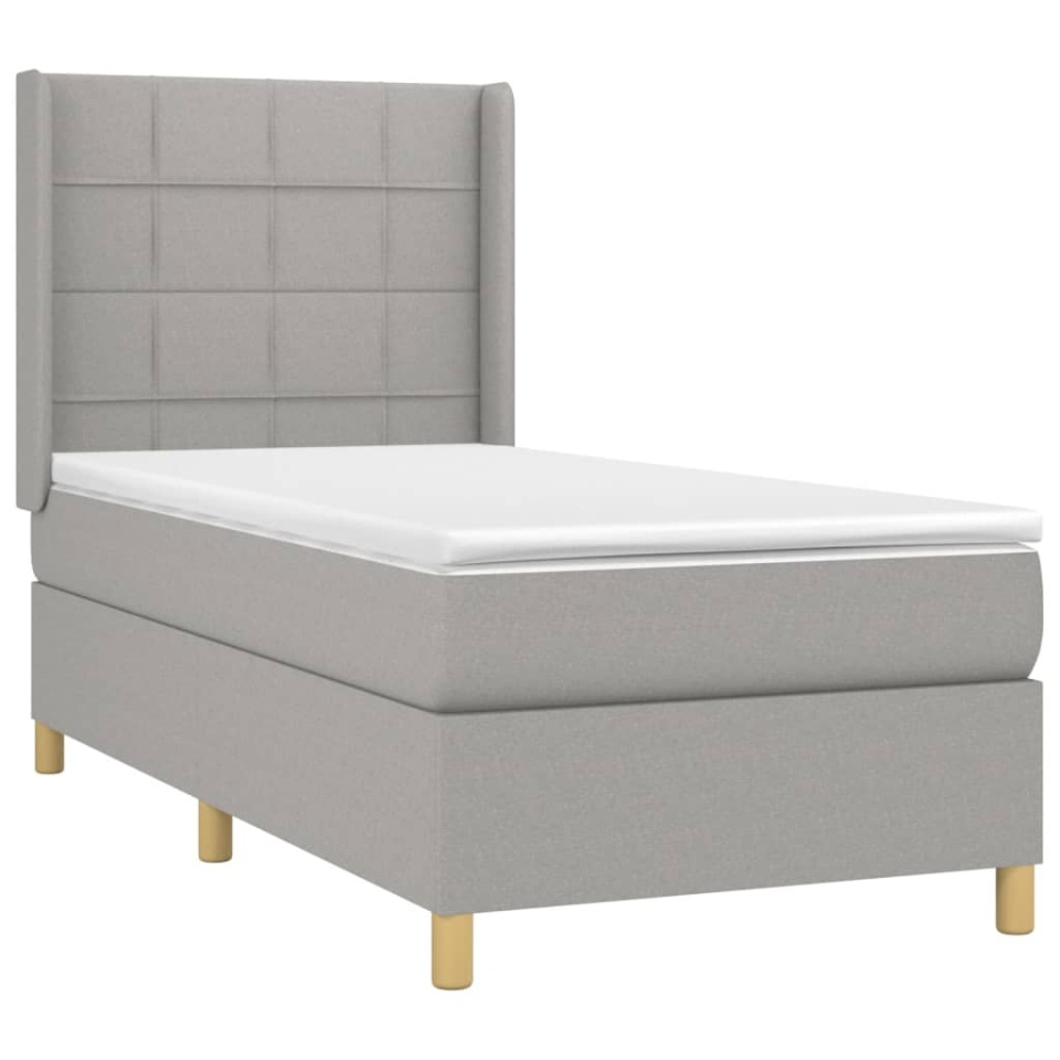 Pat box spring cu saltea, gri deschis, 90x200 cm, textil - 2 | YEO
