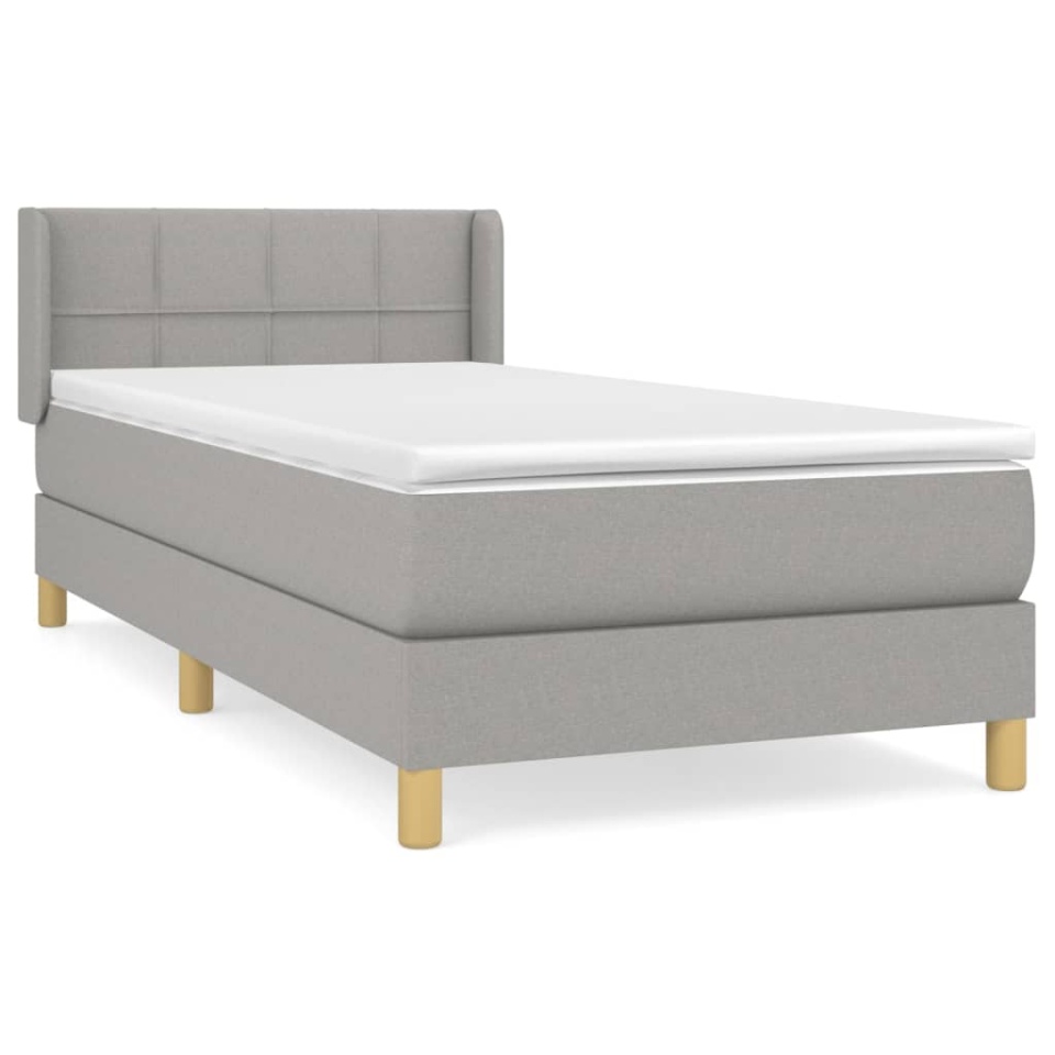 Pat box spring cu saltea, gri deschis, 90x200 cm, textil - 1 | YEO