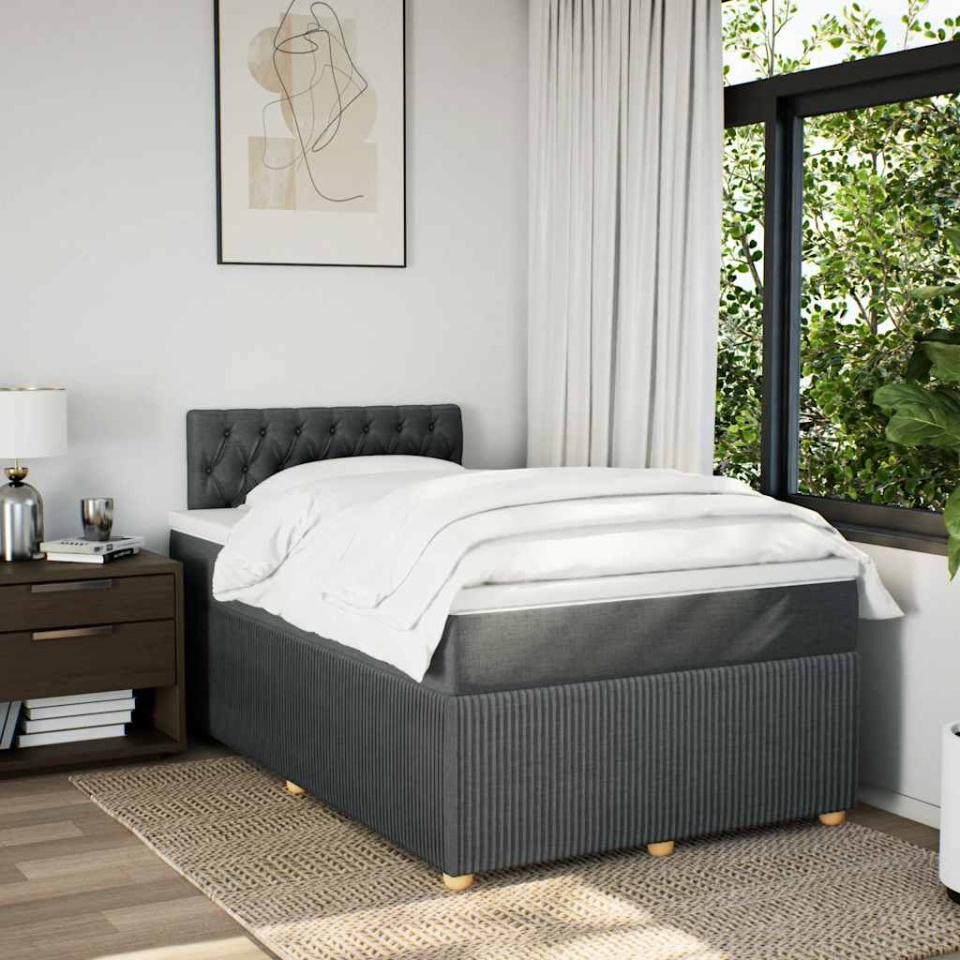 Pat box spring cu saltea, gri închis, 120x190 cm, textil - 3 | YEO