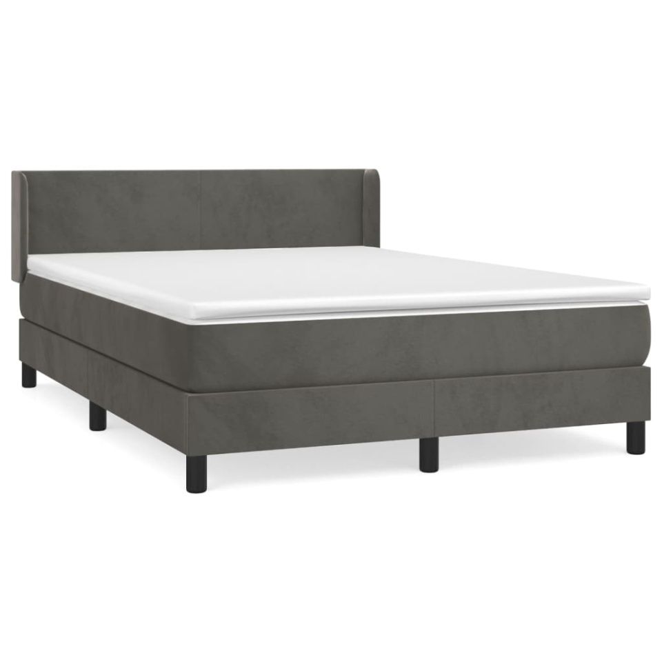 Pat box spring cu saltea, gri închis, 140x190 cm, catifea - 1 | YEO