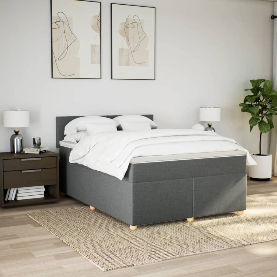 Pat box spring cu saltea, gri închis, 140x190 cm, textil - 2 | YEO
