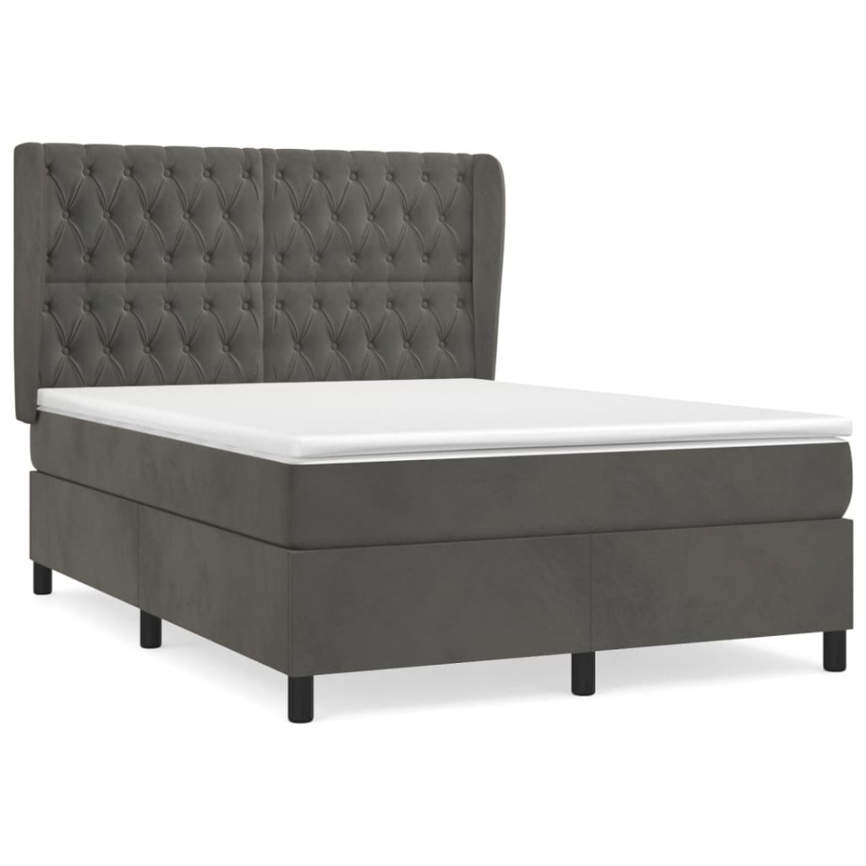 Pat box spring cu saltea, gri închis, 140x200 cm, catifea - 1 | YEO