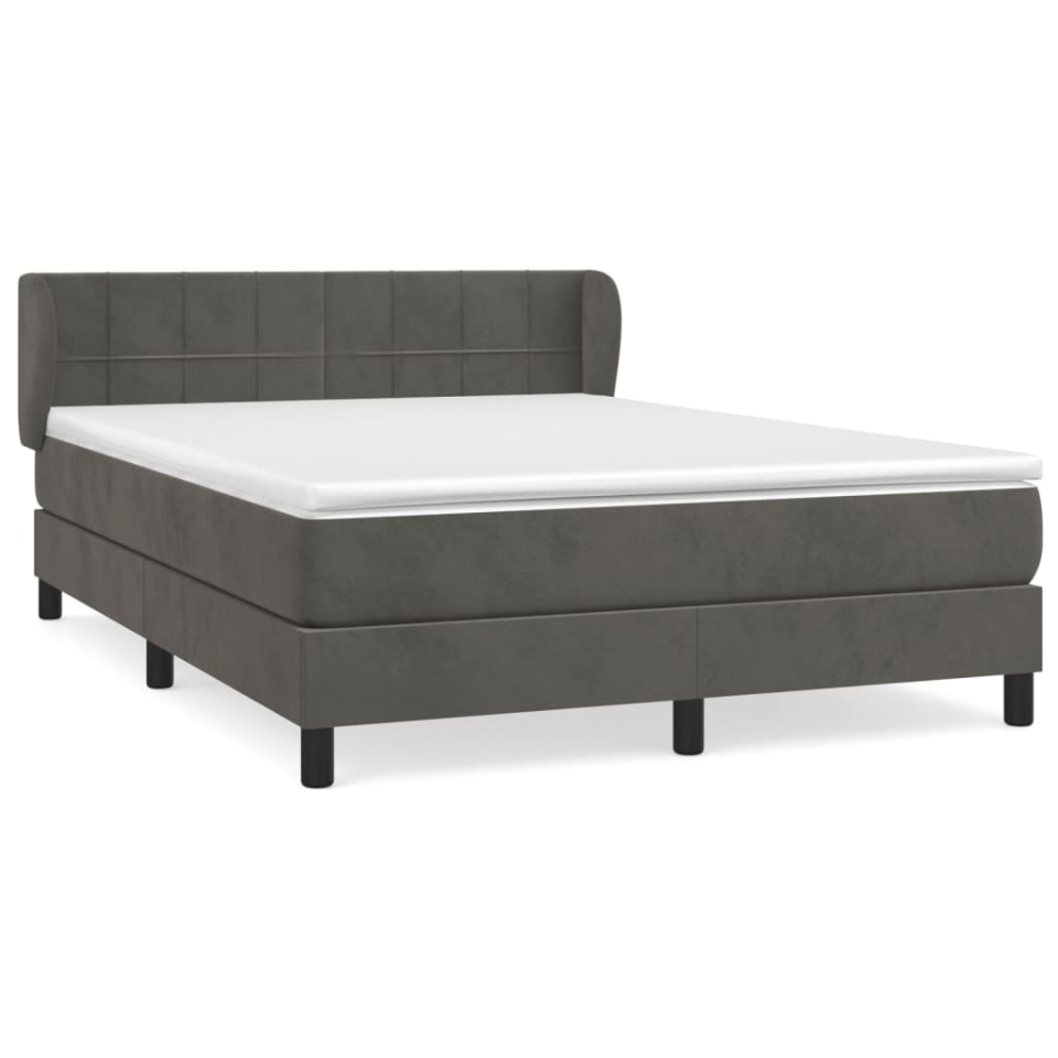 Pat box spring cu saltea, gri închis, 140x200 cm, catifea - 1 | YEO