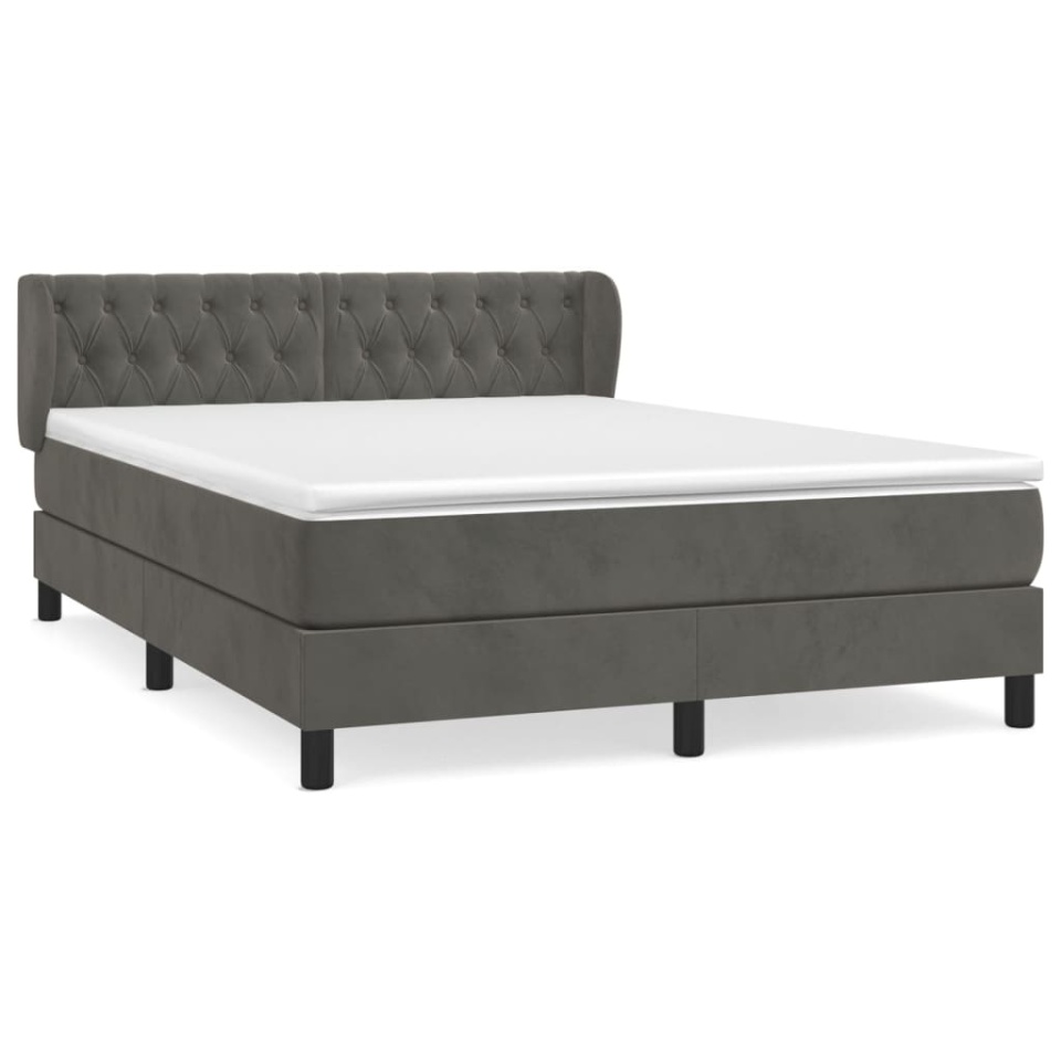 Pat box spring cu saltea, gri închis, 140x200 cm, catifea - 1 | YEO
