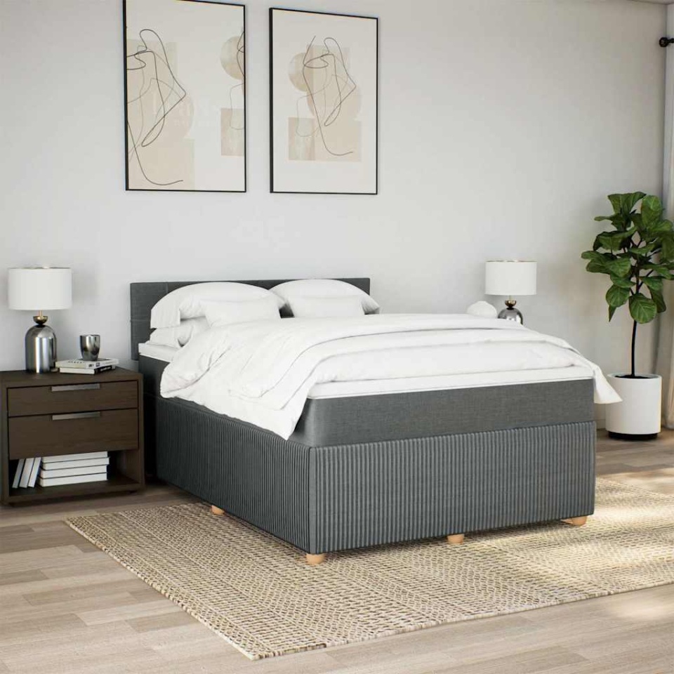 Pat box spring cu saltea, gri închis, 140x200 cm, textil - 3 | YEO