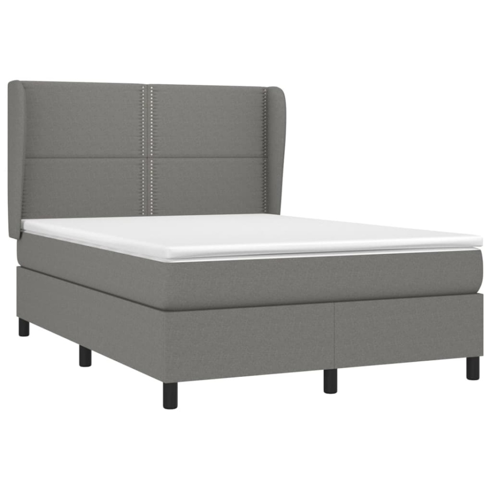 Pat box spring cu saltea, gri închis, 140x200 cm, textil - 2 | YEO