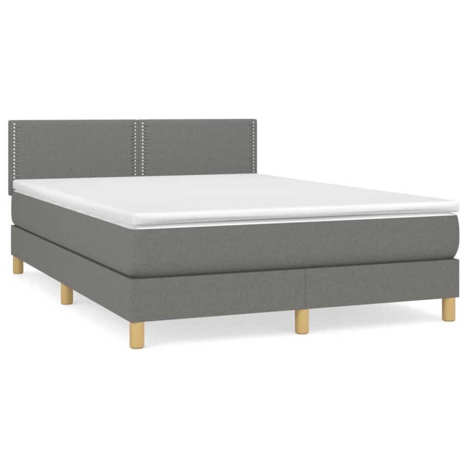 Pat box spring cu saltea, gri închis, 140x200 cm, textil - 1 | YEO