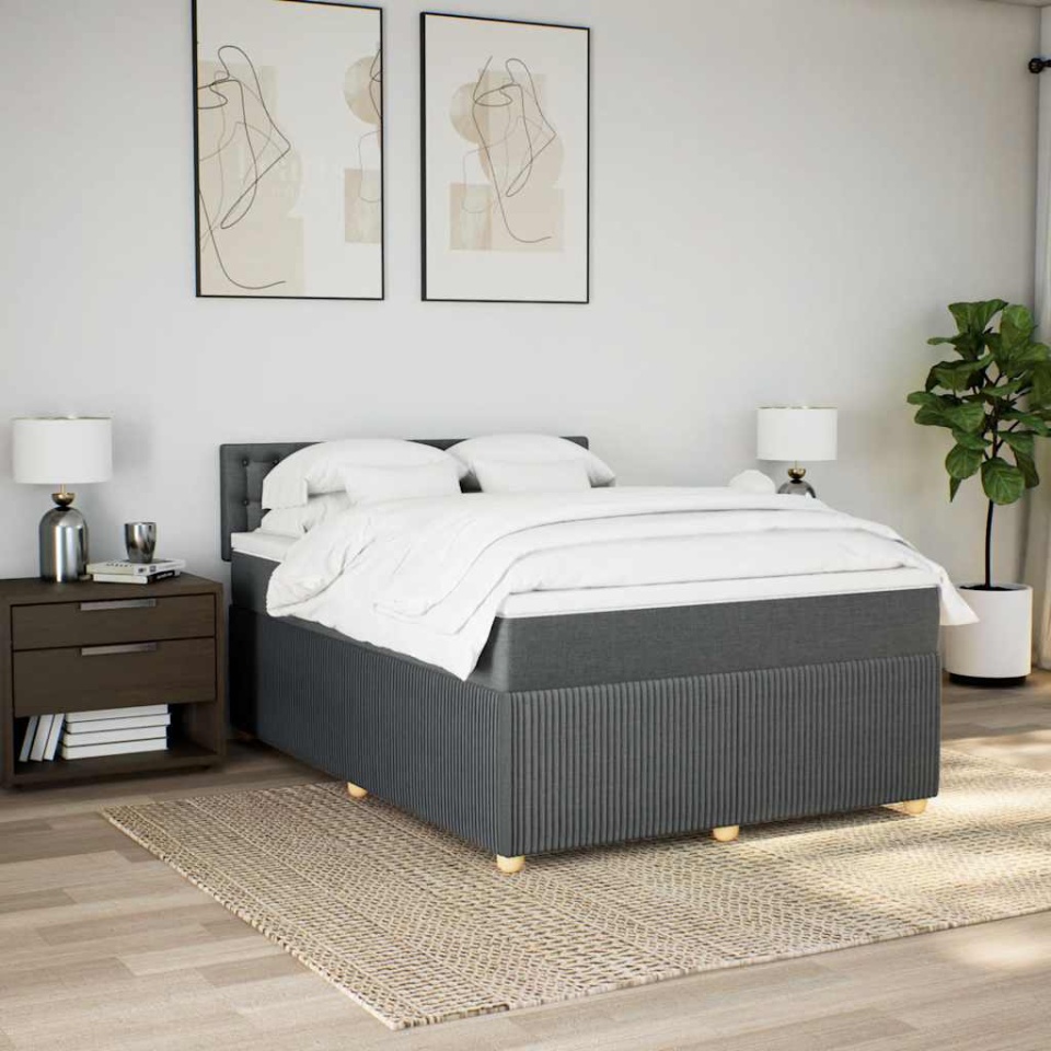 Pat box spring cu saltea, gri închis, 140x200 cm, textil - 3 | YEO
