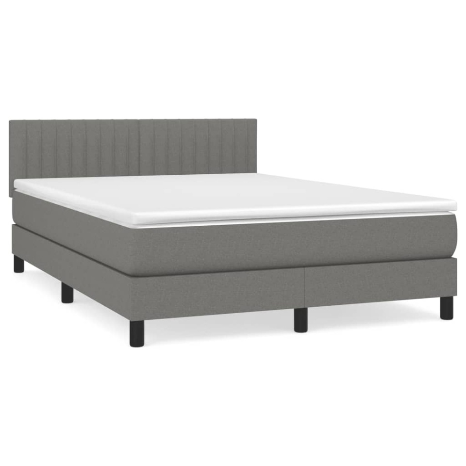 Pat box spring cu saltea, gri închis, 140x200 cm, textil - 1 | YEO