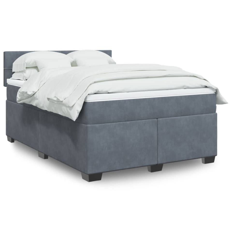 Pat box spring cu saltea, gri închis, 160x200 cm, catifea