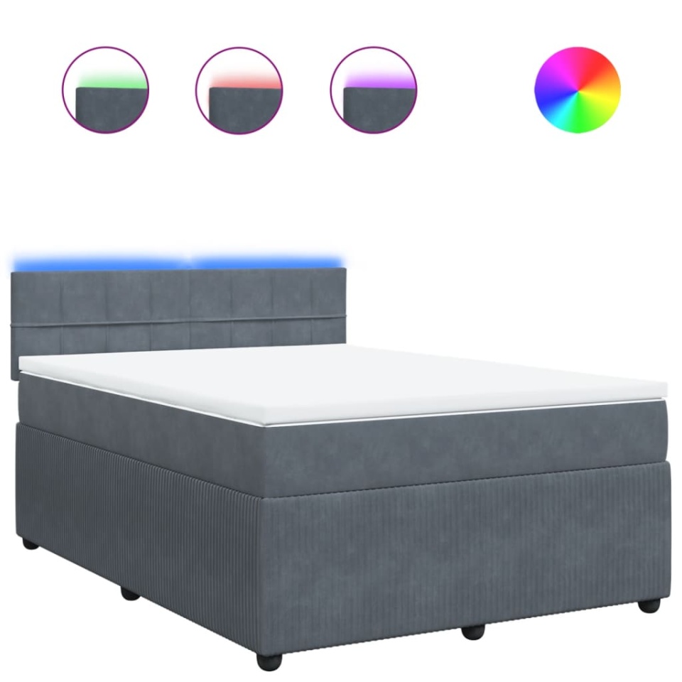 Pat box spring cu saltea, gri închis, 160x200 cm, catifea - 1 | YEO