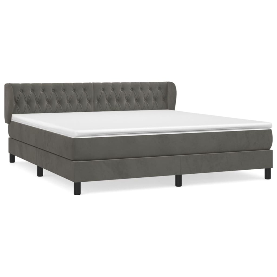 Pat box spring cu saltea, gri închis, 160x200 cm, catifea - 1 | YEO
