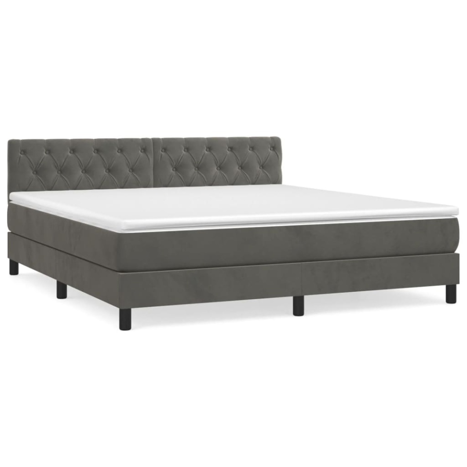 Pat box spring cu saltea, gri închis, 160x200 cm, catifea - 1 | YEO
