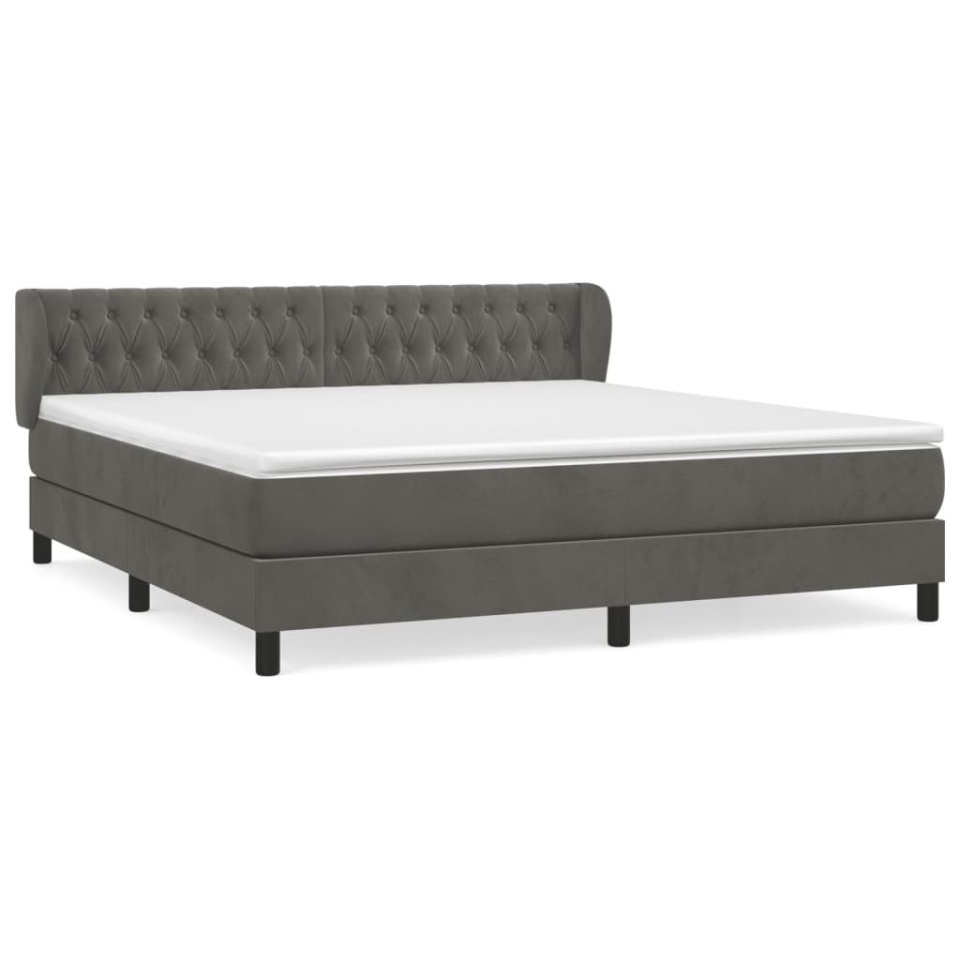 Pat box spring cu saltea, gri închis, 180x200 cm, catifea - 1 | YEO