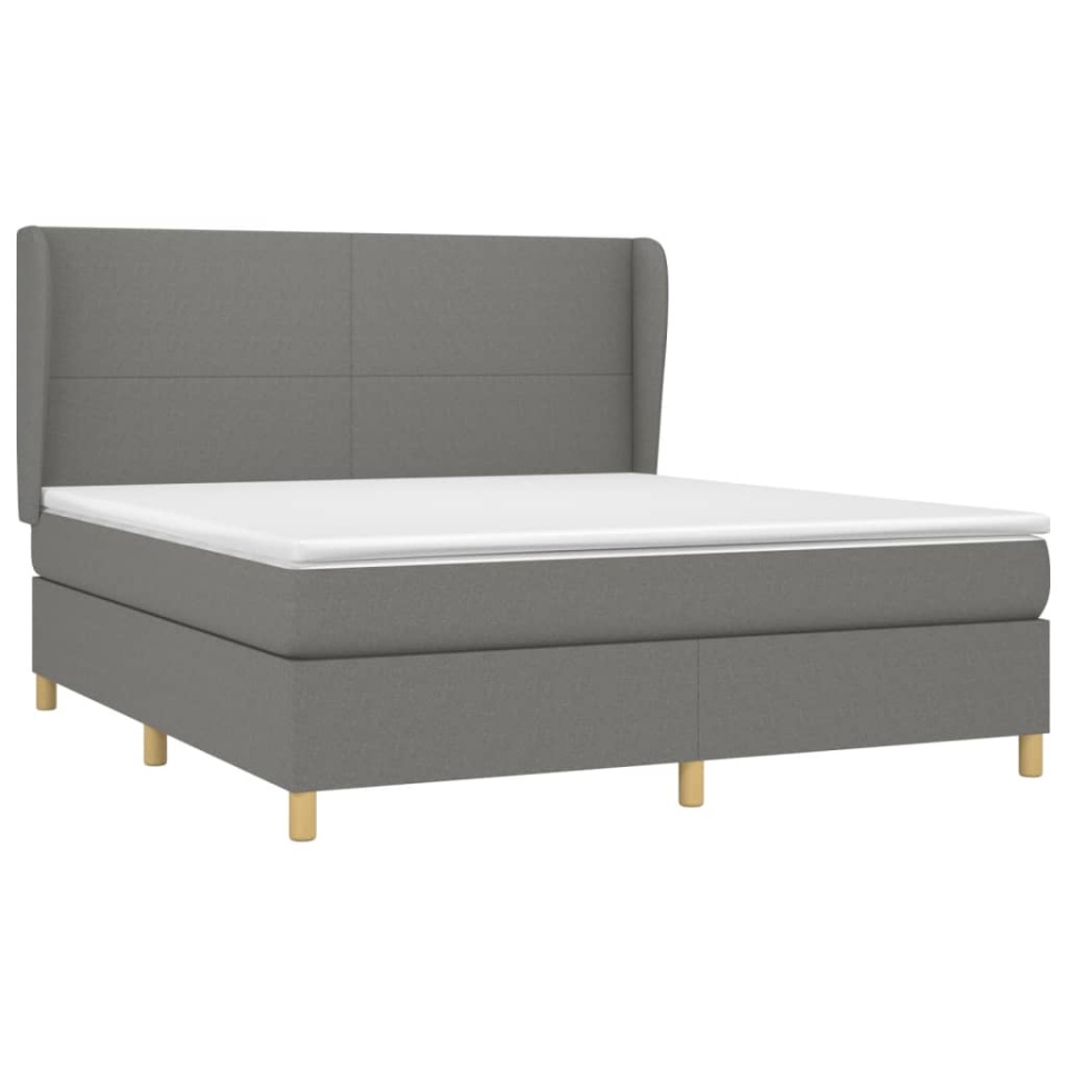 Pat box spring cu saltea, gri închis, 180x200 cm, textil - 2 | YEO
