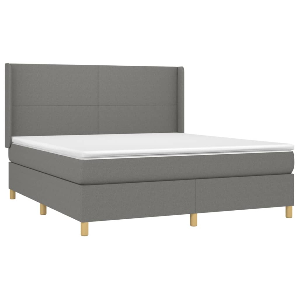 Pat box spring cu saltea, gri închis, 180x200 cm, textil - 2 | YEO