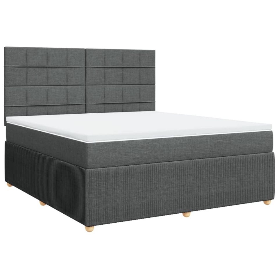 Pat box spring cu saltea, gri închis, 180x200 cm, textil - 2 | YEO