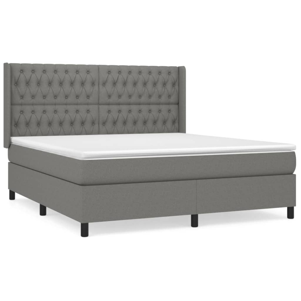 Pat box spring cu saltea, gri închis, 180x200 cm, textil - 1 | YEO