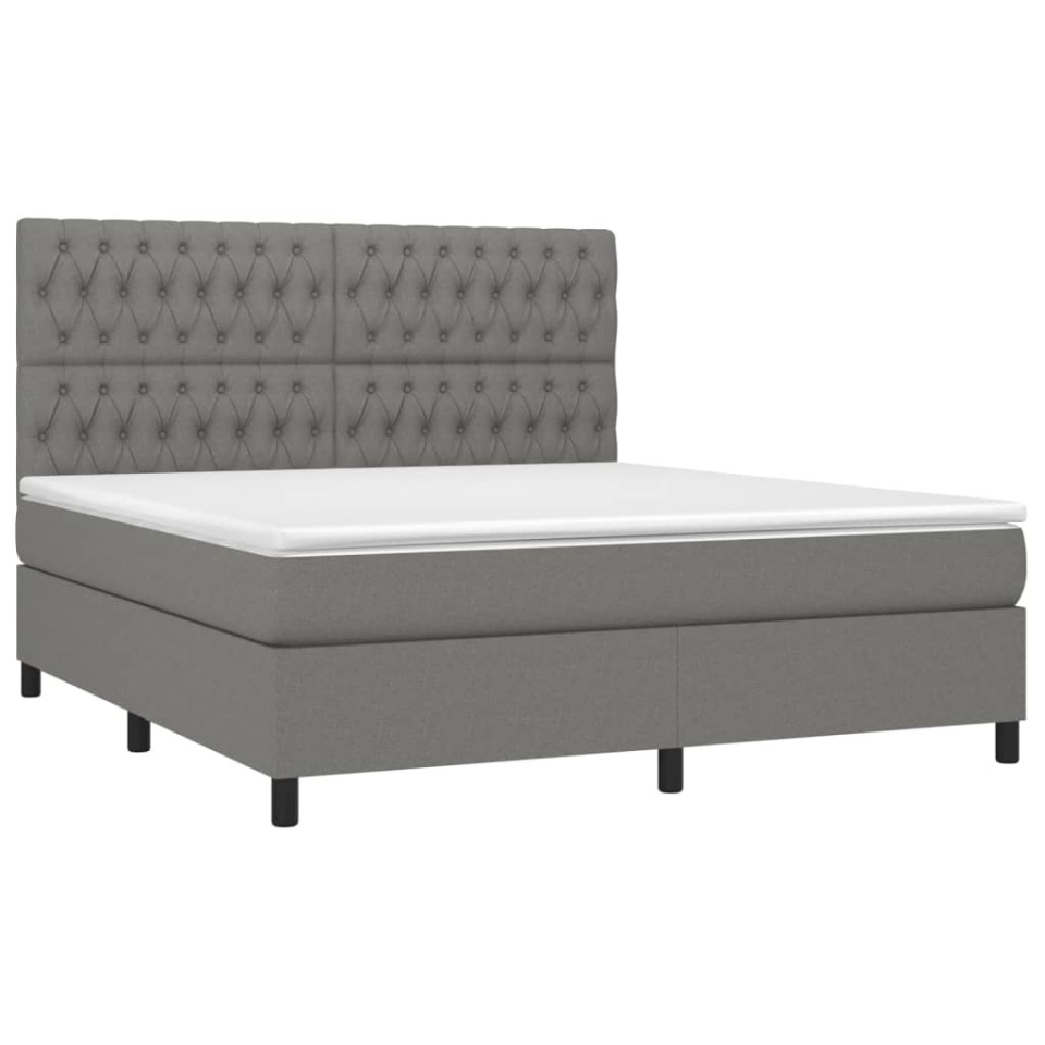 Pat box spring cu saltea, gri închis, 180x200 cm, textil - 2 | YEO