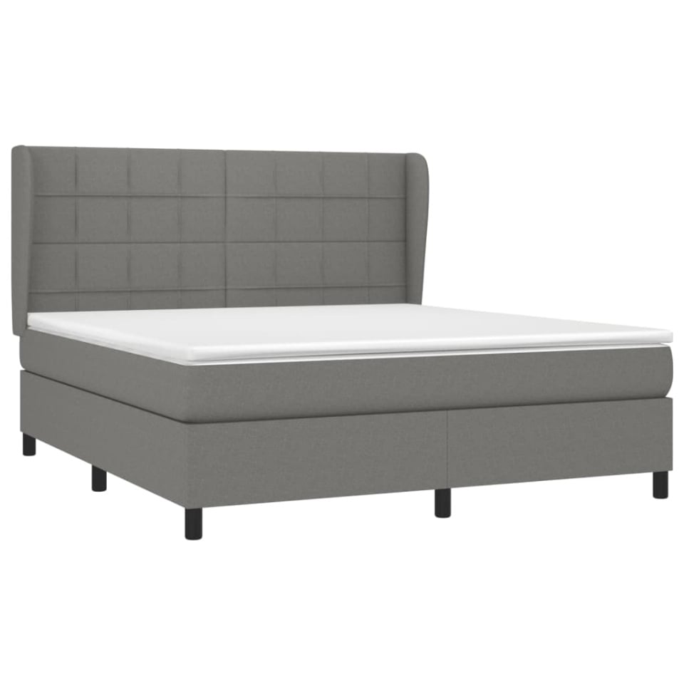 Pat box spring cu saltea, gri închis, 180x200 cm, textil - 2 | YEO