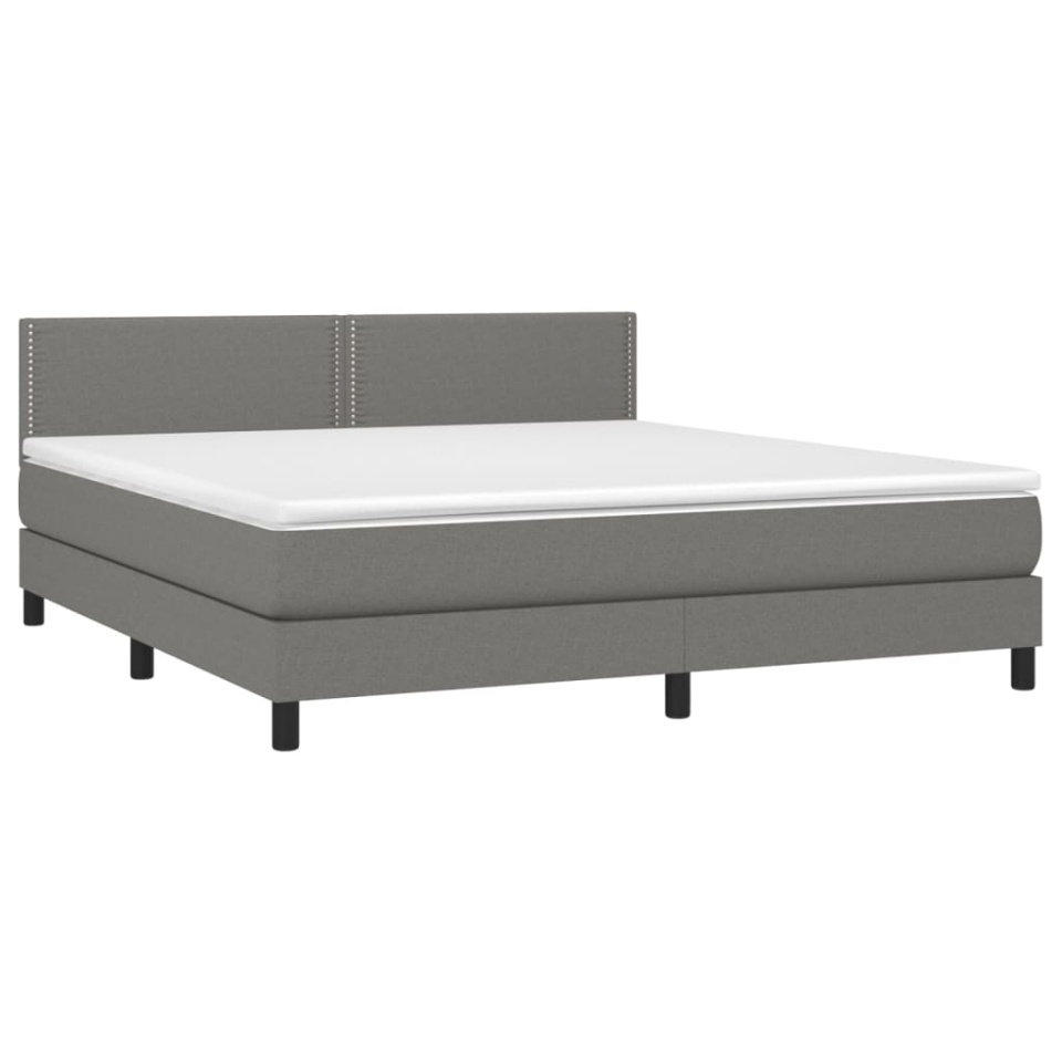 Pat box spring cu saltea, gri închis, 180x200 cm, textil - 2 | YEO