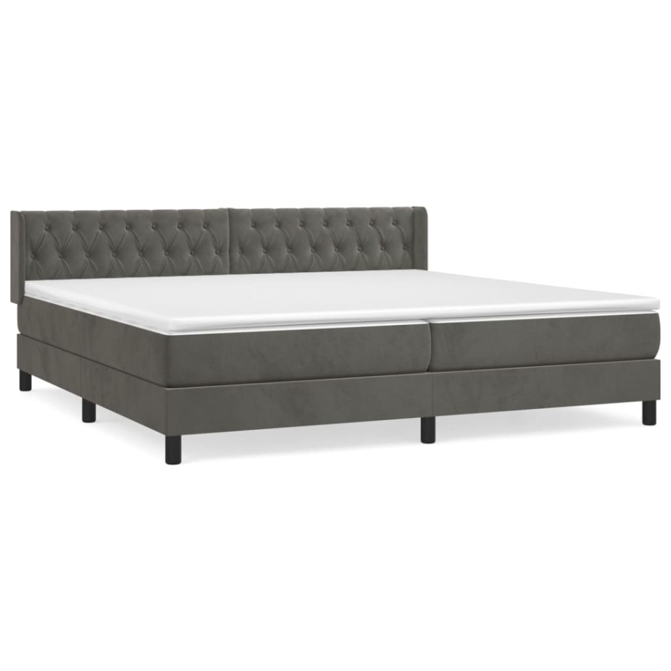 Pat box spring cu saltea, gri închis, 200x200 cm, catifea - 1 | YEO