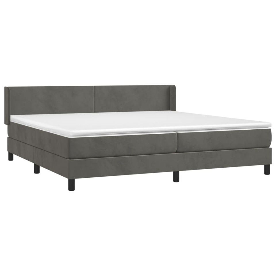 Pat box spring cu saltea, gri închis, 200x200 cm, catifea - 2 | YEO