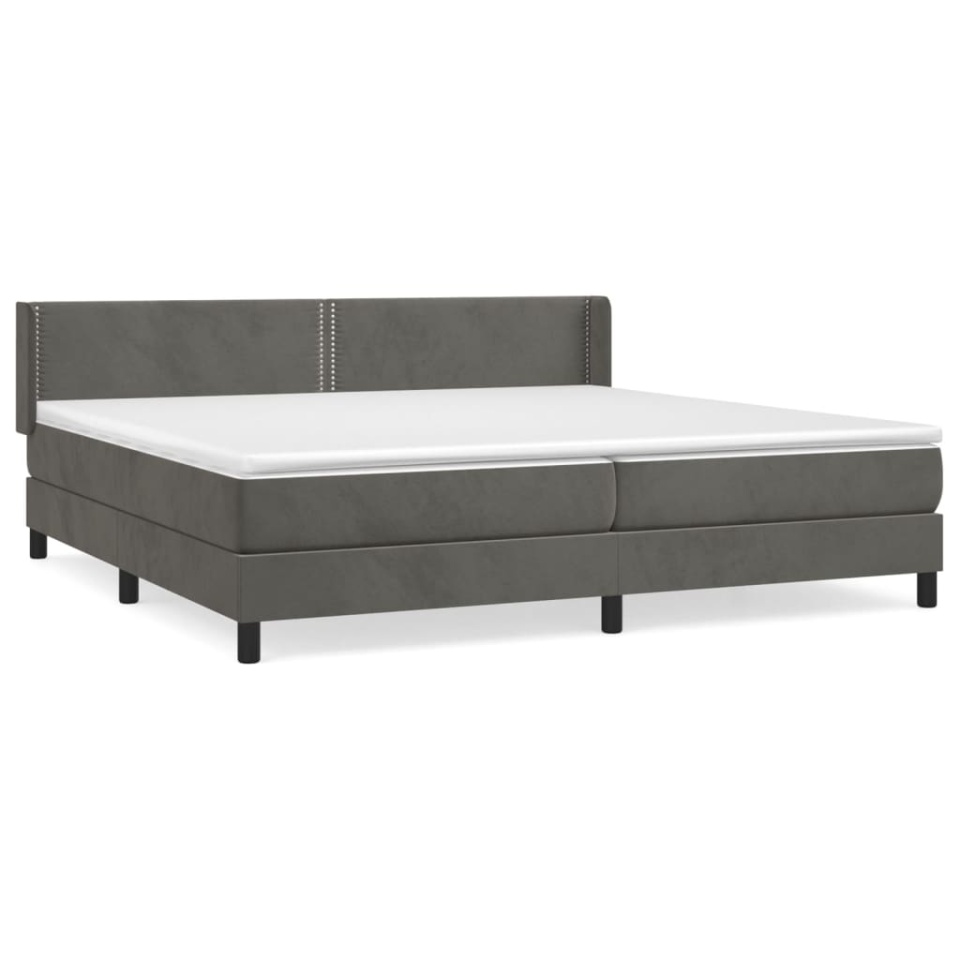 Pat box spring cu saltea, gri închis, 200x200 cm, catifea - 1 | YEO